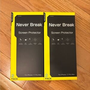 Never Break Two (2 pack iPhone 17 pro max) Brand New